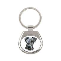 Cesky Terrier, Czech Terrier, Bohemian Terrier - geometric keychain with a photo and the inscription Art-Dog balta