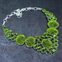 Moldavite Quartz, Peridot Gemstone 925 Sterling Silver Jewelry Necklace 18  q2L10 gray