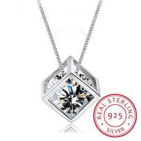 925 sterlinginio sidabro kubo cirkonio pakabukas ant kaklo moterims Dovana 45cm grandinėlė Choker Collares Kolye S -N76