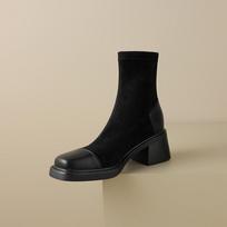 Krazing Pot Flock Microfiber Autumn Winter Shoes Chunky Heels Size 43 Chelsea Boots Platform Square Toe Keep Warm Ankle Boots 34 juoda