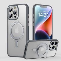 KEYSION 360 ° Rotating Magnetic Ring Stand Case for MagSafe for iPhone 16 Pro Max Transparent Matte Shockproof Phone Back Cover for iPhone 16 Pro pilka spalva