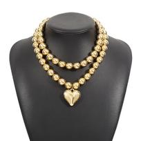Exaggerated personality Cyber wind multilayer round beads stacked necklace temperament heart pendant necklace. auksas