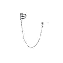 925 Sterling Silver Earrings Women Ear Clip Cuff Chain Linked With Small Bead Stud One Piece gray