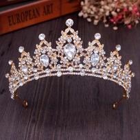 Kmvexo Vintažiniai Auksiniai Karalienės Princesės Karūnos Krištolinė Diadema Nuotakos Plaukų Aksesuarams Nuotakos Tiaros Galvos Juostelės Tiara De Noiva white