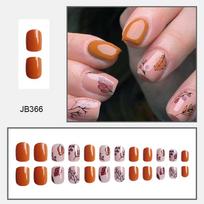 24pcs Press On Nails Bright Oil Maple Leaf Branch Short Square Nails Removable Fake Nails Finished Wearable Nails Holiday Manicure gray