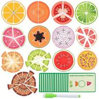 Wooden Fruit Fractions Toy, Classroom Math Teaching Aids, Number Learning for Kids Math,Educational Indoor Game 1 Set red