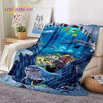 3D Illusion Underwater World Seabed Shark Dolphin Soft Flannel Blanket for Beds Bedroom Sofa Picnic,Throw Blanket Outdoors Gifts 30x40in