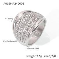 Niche Multi-Layer Wide-Sided Ring Women'S Light Luxury Diamond-Encrusted Ring Elegant Celebrity Temperament Non-Fading Jewelry No. 8 beige