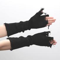 Gothic Anime Minkštos pirštinės rudens žiemai JK mergaičių kumštinės rankovės, skirtos moterims, vyrams, šaunios nutrinto stiliaus rankogaliai be pirštų rankų šildytuvai length-33cm black