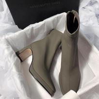 Dizainerės Moteriški Ankle Boots Madingi Batai su Užtrauktuku Gale Ruduo Žiema Storas Kulnas Moteriški Elegantiški Trumpi Batai 35 gray