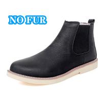 Warm Plush Fur Winter Men's Chelsea Boots New Fashion Comfy Man Ankle Boots Genuine Leather Elastic Strap Business Casual Shoes 37
