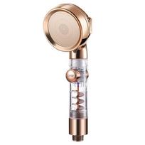 3 funkcijų filtro dušo galvutė su stabdymo mygtuku Magic Waterline aukšto slėgio vonios kambario rankinis dušo antgalis shower head 8X24 cm rožinio aukso spalvos