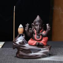 „Ganesha Backflow“ smilkalų degiklis „Elephant God“ emblema. Sėkmingas ir sėkmingas keraminis kūgio smilkalų namų dekoro smilkalų laikiklis raudona