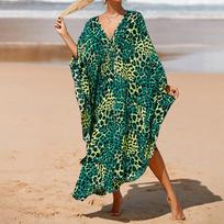 Moteriška Boho Cover Up, didesnio dydžio kontrastinga laisvai priglundanti „Vacay Beach Kaftan“ suknelė One Size black