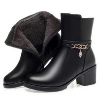 Moteriški sniego batai Žieminiai natūralios odos Moteriški ankle boots Apvalus pirštas Didelis dydis Vilna Moteriški trumpi botai 42 black