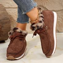 Women Leopard Fur Flats Ankle Boots Casual Shoes Winter  New Fashion Warm Chelsea Boots Sport Short Plush Shoes Snow Botas 36
