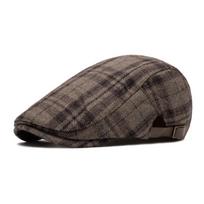 Men's Autumn Winter Wool Warm Beret Vintage Forward Cap Newspaper Boy's Hat chaki