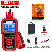 KONNWEI KW880 12V automobilio akumuliatoriaus testerio analizatorius automatinės diagnostikos įrankio akumuliatoriaus atitikimas 3 viename automobilio OBD2 skaitytuvo kodų skaitytuvas raudona