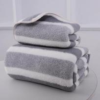 Didelis dryžuotas koralinio fliso vonios rankšluosčių rinkinys: Storas, Gerai sugeriantis ir Minkštas. 35x75cm towel violetinė