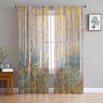 Impressionism Of Oil Painting Forest Plants Sheer Curtains for Kids Bedroom Living Room Voile Window Curtains Tulle Drapes W135 x H114cm gray