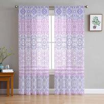 Hand Drawn Bohemian Wax Printing Sheer Curtains for Kids Bedroom Living Room Voile Window Curtains Tulle Drapes W135 x H114cm