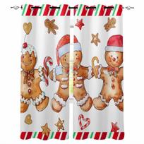 Christmas Watercolor Gingerbread Man Retro Candy Blackout Curtains For Living Room Bedroom Window Treatment Blinds Drapes W135 x H60cm beige