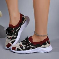 Fashion 2024 Leopard Print Breathable Mesh Sports Shoes Summer Women's Lightweight Anti-Slip Knitted Flat Shoes Women's Sports Shoes 43 rožinė