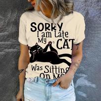 Women's T-Shirt Fashion Leisure Funny Cats Humor Pattern Printing Summer Short Sleeved Women's T-Shirt Women's Oversized T-Shirt S