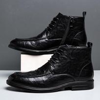 FashionMan Winter Chelsea Boots lace up plush Fur Warm Male Casual Leather Shoes Designer Men's Dress Boot Business shoes Footwear 6.5 juoda