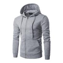 Man Fleece Zip Down Hoodies Jackets Men Solid Color Long Sleeve Hooded Cardigan Coat Casual Sweatshirt Clothes M šviesiai pilka spalva