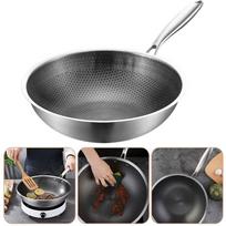 Stainless Steel Wok for Stoves Cooking Pot No Coating Honeycomb Pan Stir-fry Gas Frying Restaurant Induction Cooker 56.00X34.00X8.50CM