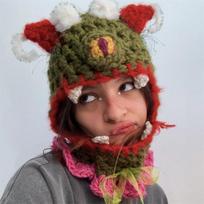 New Handmade Crocheted Striped Mixed Color Cat Ear Hat, Fashionable and Personalized Adult Hat adult 57-59cm black
