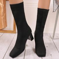 Madingos Storo Kulno Kojinės Batai Moteriški 2024 Tendencija Tampri Medžiaga Elastingi Smailianosiai Batai Ankle Boots Moteriška Mada 40 juoda