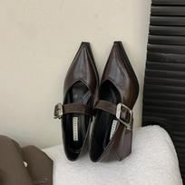 Madingi moteriški vidutinio kulno batai Seklūs smailianosiai sandalai Ruduo 2024 Madingi suknelės Nauji batai Basomis vaikščiojantys Klasikiniai bateliai moterims Chaussures 35 ruda