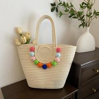 Summer new crossbody bag Women's straw woven beach bag Women's Rattan hand-woven bucket Mini purse Handbag gray