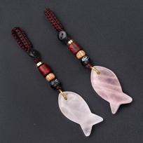 1671-38mm Maža žuvytė raktų pakabukas Natūralus kristalas Agatas Kristalas Pusbrangis akmuo Kūrybinis pynimas Mažas žuvytės pakabukas Pink Crystal (Single) black