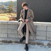 Mid-length Windbreaker Men's Plaid Korean Style Trendy and Handsome Coat Spring and Autumn Knee-high British Windbreaker Jacket L gray