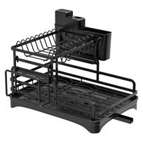 Double-layer Dish Drying Rack Dish Bowl Drainer Kitchen Utensil Storage Rack with Drain Basket Kitchen Countertop Dinnerware juoda