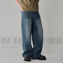 Hong Kong Trendy Men'S Summer New 2024 Personalized Letter Jeans Hip Hop Ins Trendy High Street Trendy Rascal Handsome Pants S tamsiai mėlyna spalva