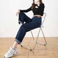 Plus Size Harem Jeans Women's Spring and Autumn High Waist Fashion Elastic Waist Loose Straight Pants XXXXXL mėlyna