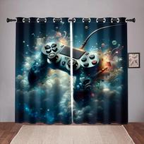 2pcs Gamepad Printed Window Curtain For Bedroom Office Kitchen Living Room  Study Grpmmet Top Window Treatment For Home Decor 100W130H(CM)40x51in&Grommet Top blue