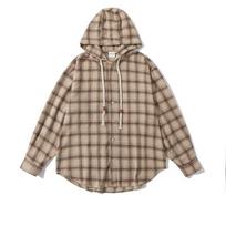 Hong Kong Style Japanese-Style Retro Plaid Hooded Shirt Men's Long-Sleeved Casual Jacket Spring and Autumn Students' Work Clothes Shirt Coat M chaki