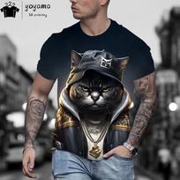 Summer Hip Hop Cat Graphic T shirts Casual Fashion T-shirts for Men O-Neck Pullover Short Sleeved Tee Street Rock T shirt Men 6XL brown
