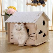 Soft Cat Bed Deep Sleep House Dog Cat Winter House Removable Cushion Enclosed Pet Tent For Kittens Puppy Supplies cat house beige