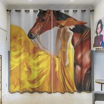 Arklio užuolaidos Bėgantys kaštoniniai arkliai Kumelė ir kumeliukas Pieva Sceniška Vasaros diena Lauke Svetainė Miegamasis Lango užuolaidos Blyškios W60H60(CM)x2PCS&HOOK yellow
