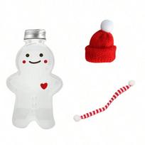 2PCS Christmas Gingerbread Man Portable Shaker Drink Bottle Plastic Transparent Bottle Milk Tea Sealed Bottle Beverage Thickened 401-500ml