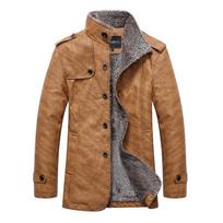 Nauja žieminė vyriška striukė ir paltas Aukščiausios kokybės odinė striukė Smart Casual Fur Plus Velvet striukė S chaki