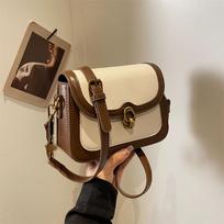 French Fashion Contrast Color Crossbody Bag Women's  Spring New Retro Simple Small Square Bag High-Grade Casual Shoulder Bag Mini(Max Length<20cm) black