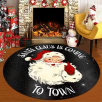 1Pcs Christmas Santa Pattern Round Area Rug Indoor Non-Slip Washable Fiber Carpet Soft Comfortable Mat For Bedroom Living Room 60X60cm