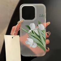 Mobiliojo telefono dėklai iPhone 11 13 15 Pro Max 12 14 Pro Max dėklas iPhone 16 15 Plus 13 Pro 12 Mini 13 Mini Matinės tekstūros Piešti animaciniai gėlių raštai iPhone 11 balta